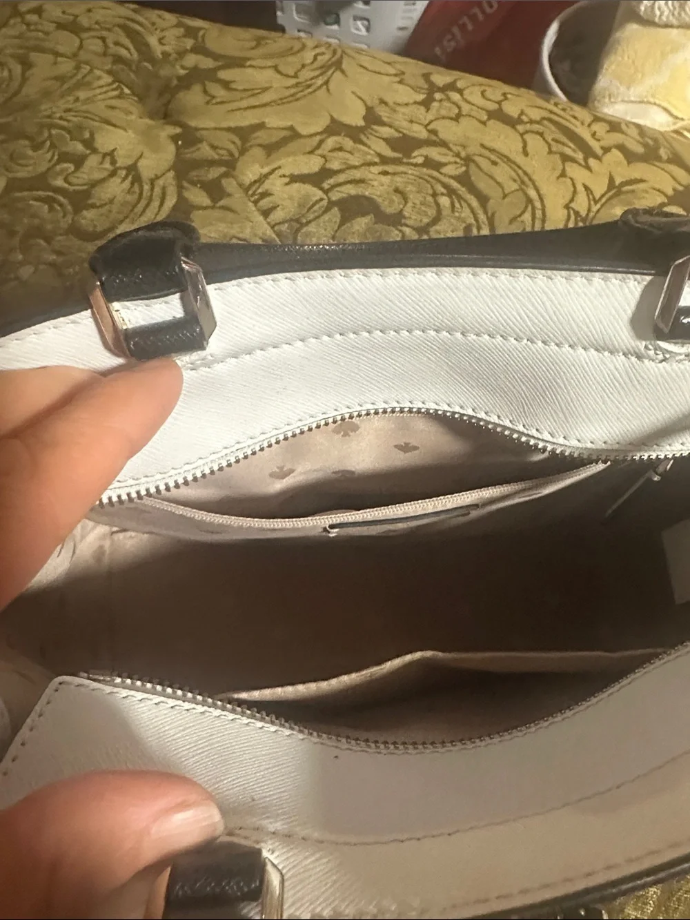 kate spade Two-Tone Leather Satchel in White, Cream & Black Trim cross body